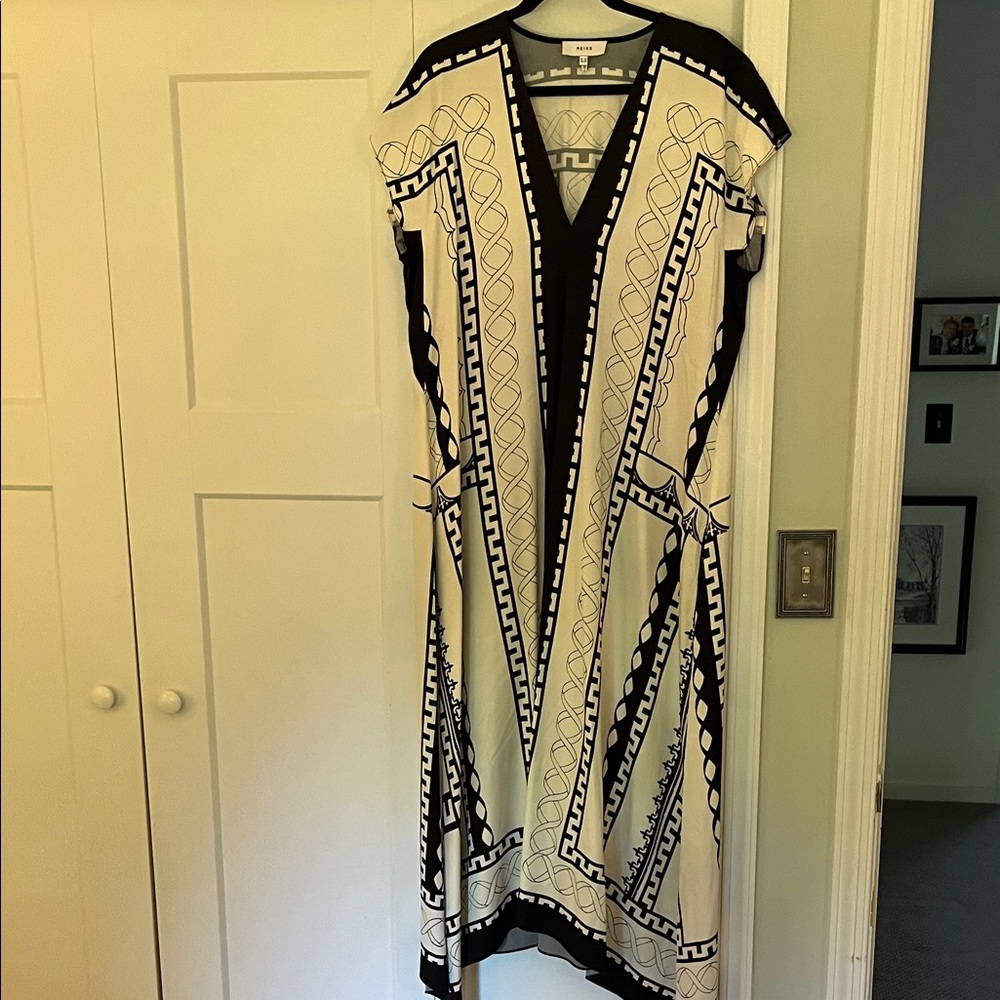 Reiss Black and Cream Geometric V-Neck Maxi Dress